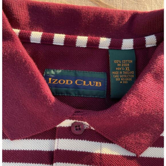 U Mass Athletic Fund Izod Club Men's Polo Shirt Size XL Maroon Striped Long Back - Picture 5 of 7